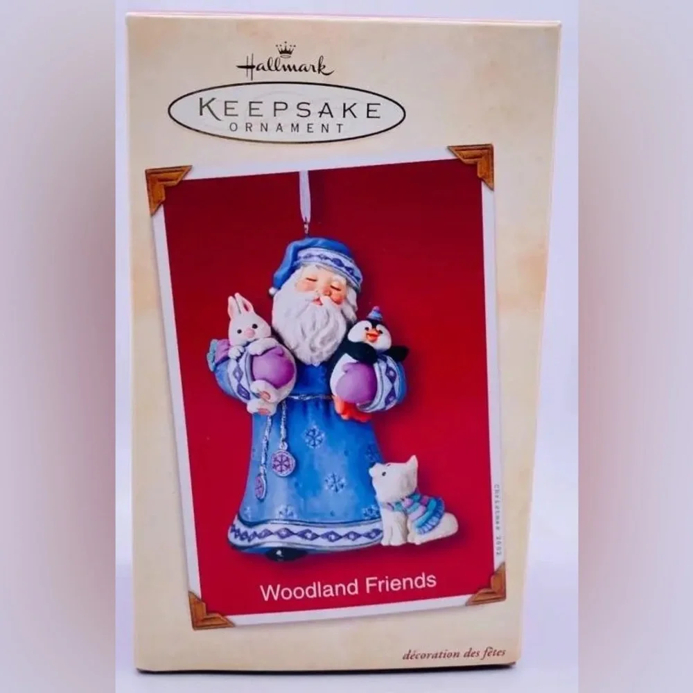 Vintage Woodland Friends Hallmark Keepsake Ornament 2002 Santa Bunny Penguin Dog